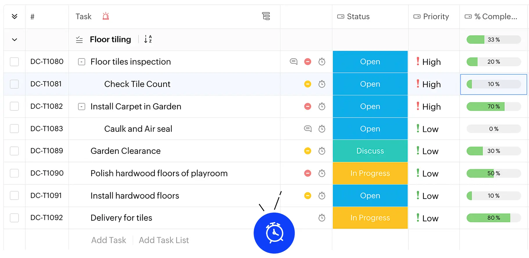 Interface Zoho Projects