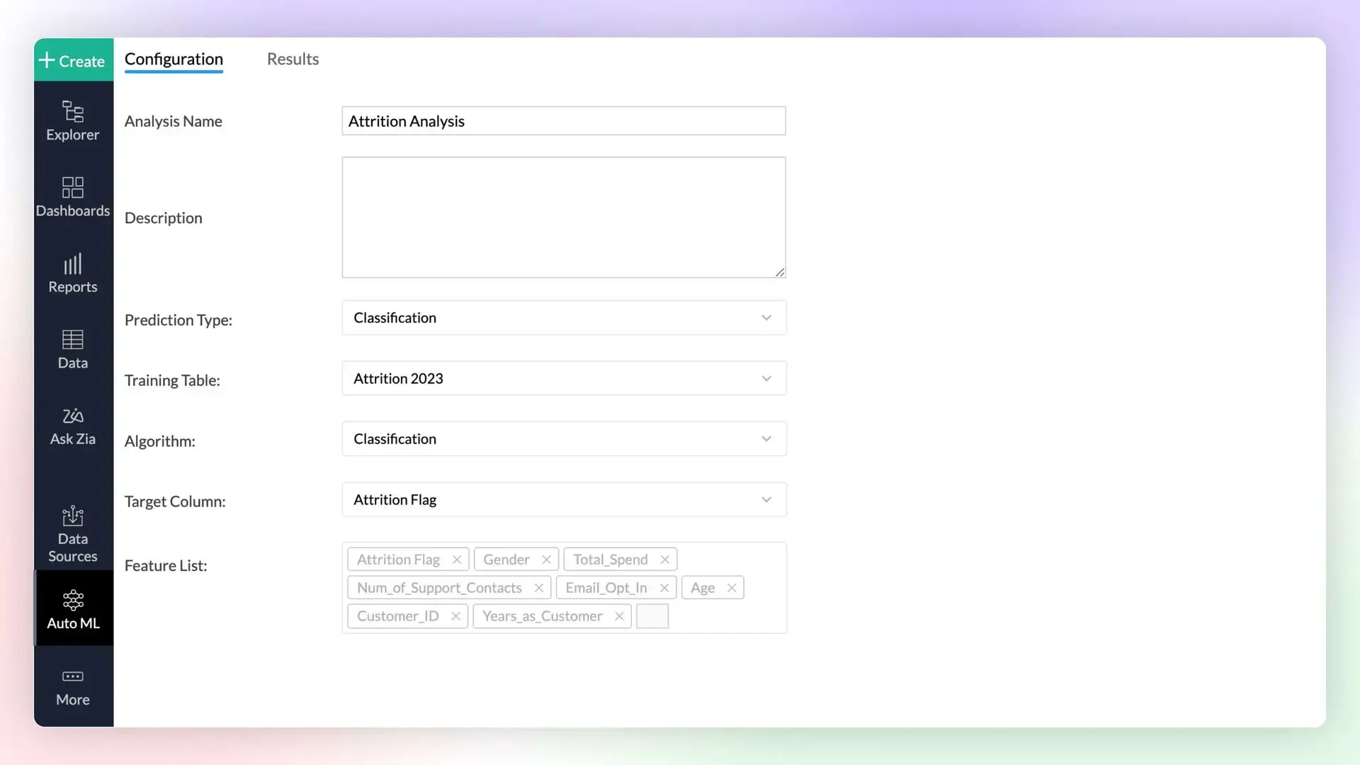 fonctionnalités Zoho Analytics