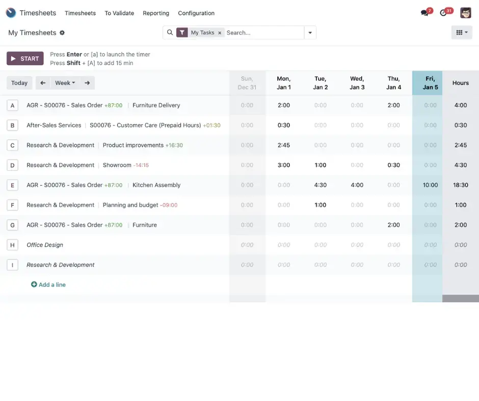 Feuille de temps Odoo