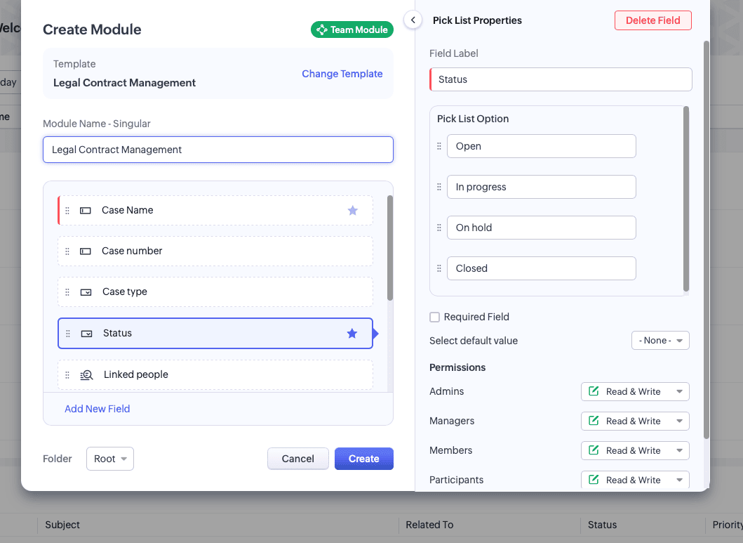 Team modules zoho CRM
